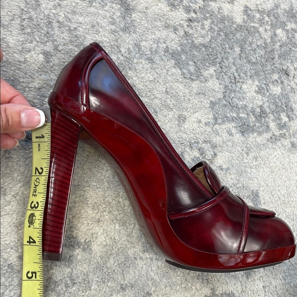 NIB Salvatore Ferragamo Reina Loafer Heels Pumps Red Oxblood Glossy Sz 5.5 - Picture 13 of 15